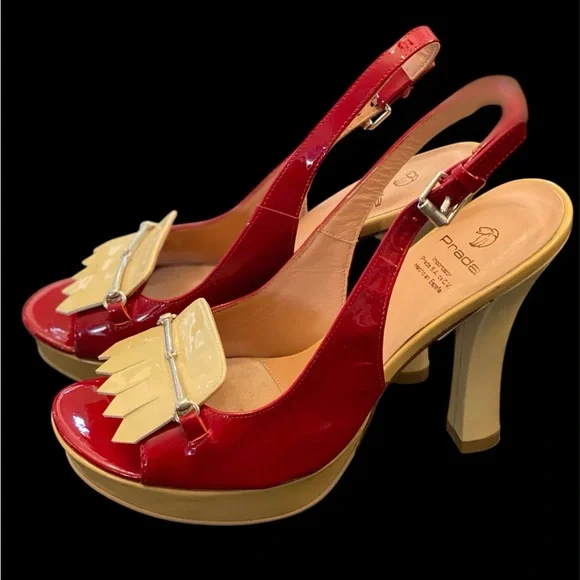 Prada Red and Beige Women's Slingback Platform Heels - Picture 1 of 8